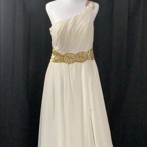 Jj ‘s house : Grecian - ivory and gold gown.